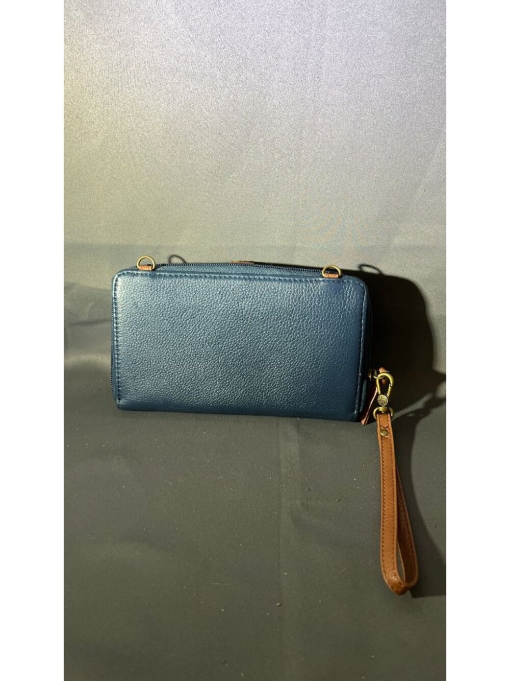 The Sak Blue Leather Wristlet Wallet With Brown Accents Logo Design - Picture 2 of 6